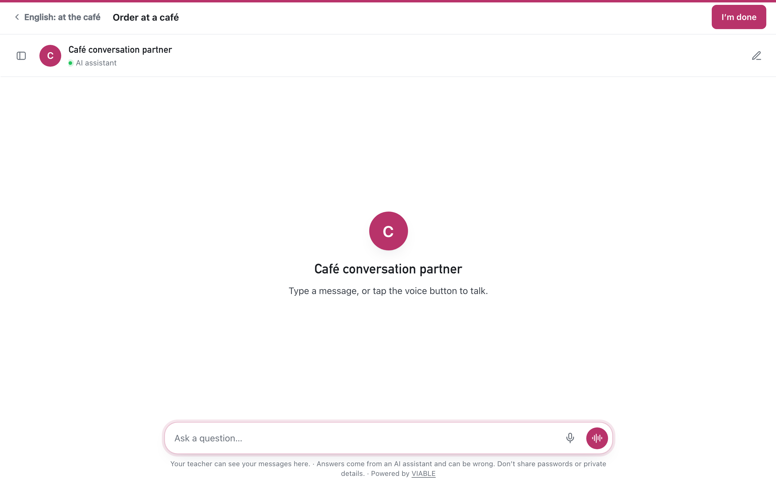 Order at a café, as a learner sees it in this example