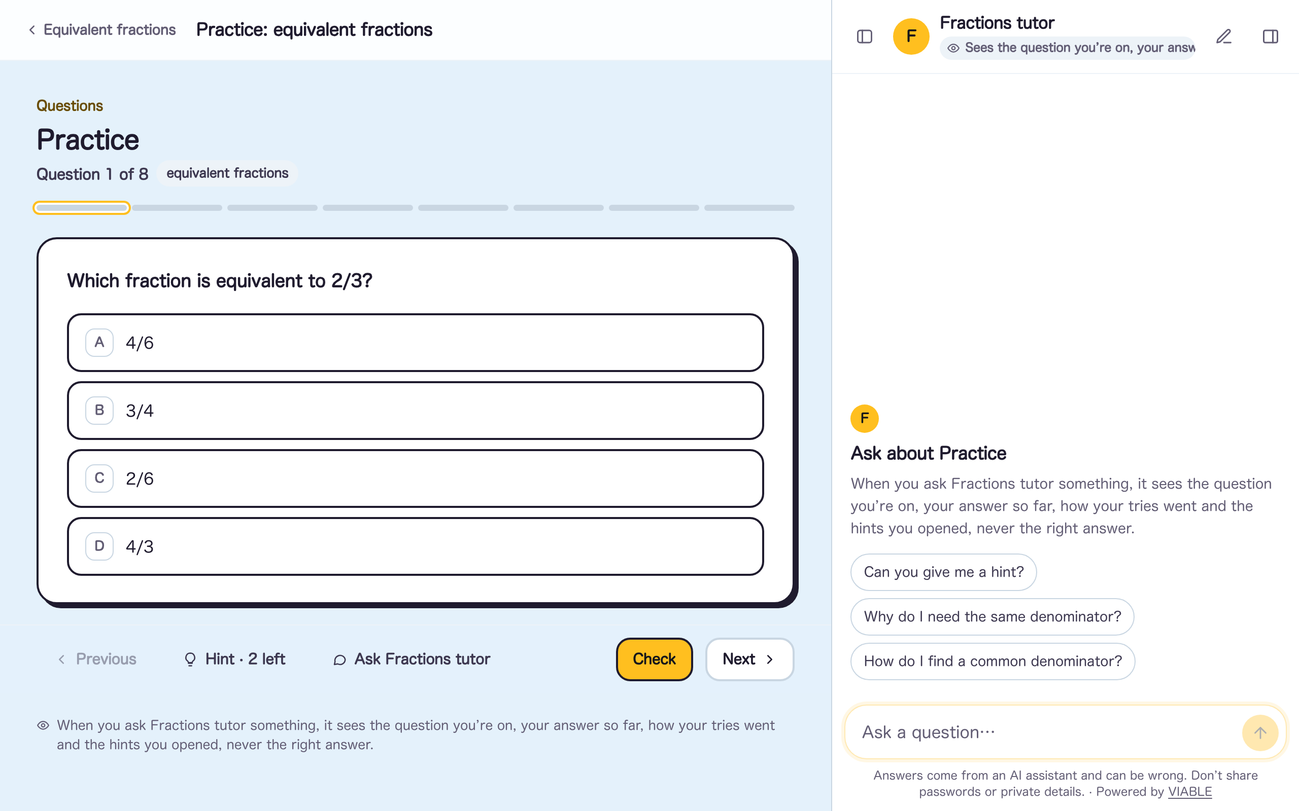Practice: equivalent fractions, as a learner sees it in this example